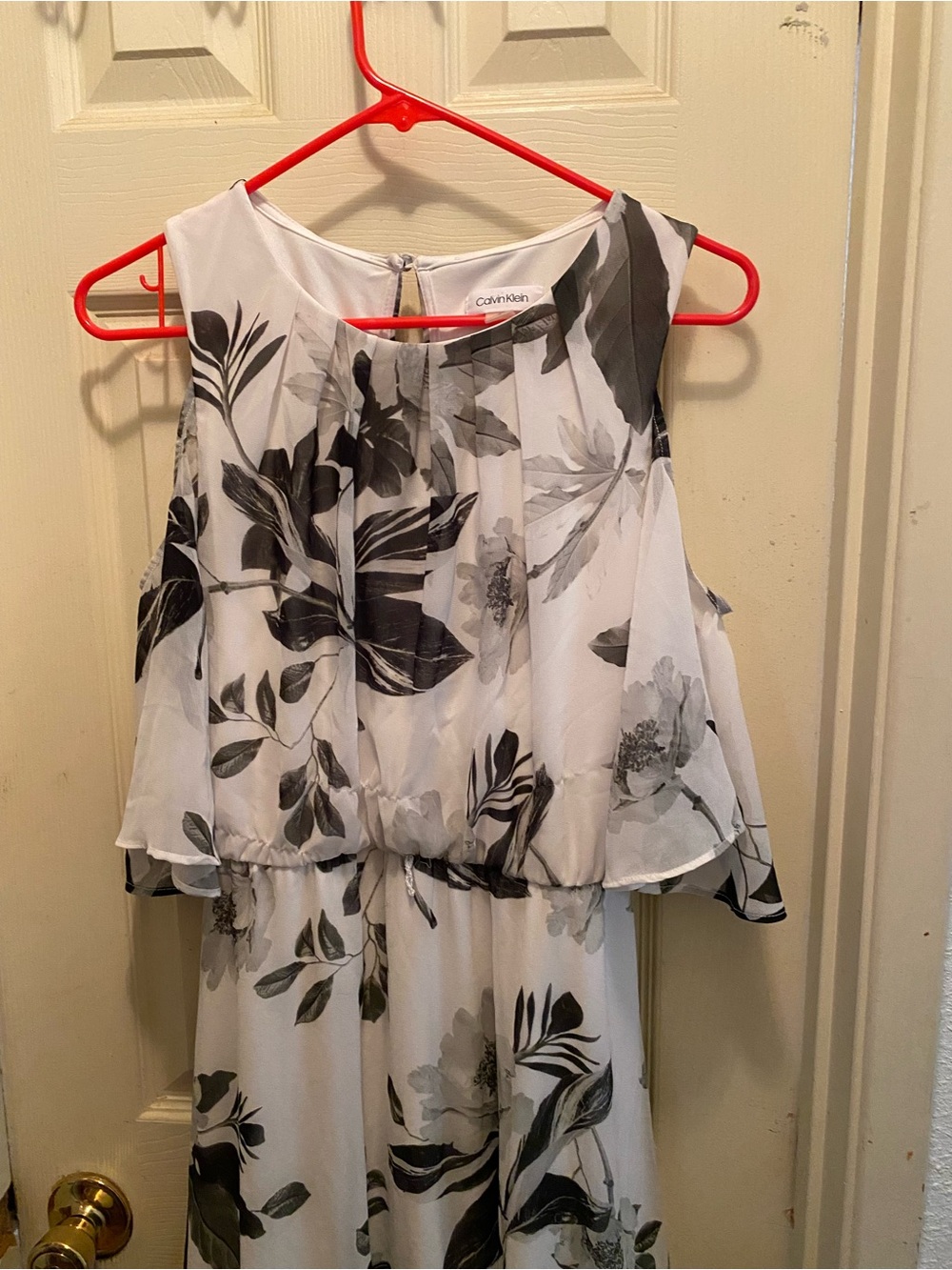 Calvin Klein White Dress with Black & Gray Floral Print
